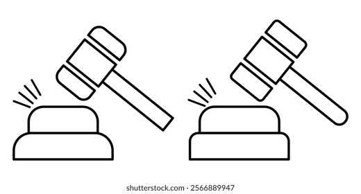 Gavel icons. Judge gavels collection flat icon. court hammer icon set. 