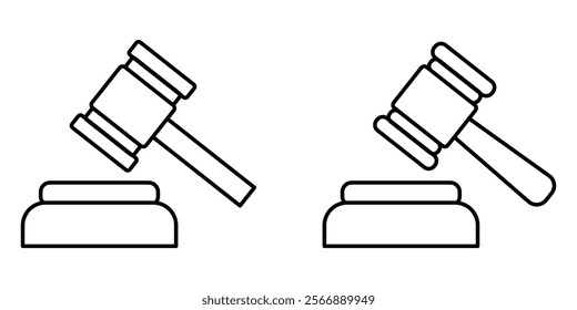 Gavel icons. Judge gavels collection flat icon. court hammer icon set. 