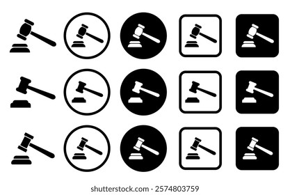 Gavel icons. Judge gavels collection flat icon. Gavel icon in different style. Vector isolated illustration.