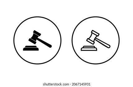 Bildsymbole setzen. Schiedsrichterzeichen und -symbol. Gesetzesymbol. Auktionshammer