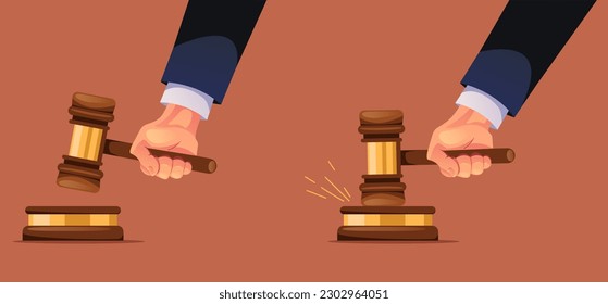 Gavel judge court hammer in hand judgment justice concept. Vector graphic design illustration