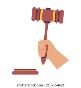 Gavel in judge hand vector cartoon illustration isolated on a white background.