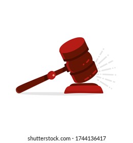 Gavel judge isolated on a white background. Wooden hummer law concept. Gavel kick on stand Flat cartoon style Vector illustration