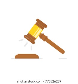 Gavel judge isolated on a white background. Wooden gavel law concept. Vector illustration.