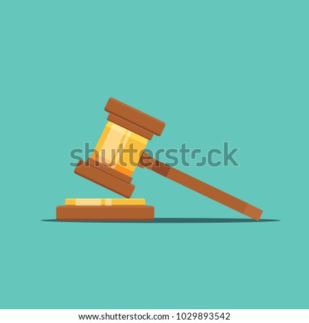 Gavel judge vector illustration in a flat style. Gavel icon flat isolated on a colored background. Wooden hammer law concept.