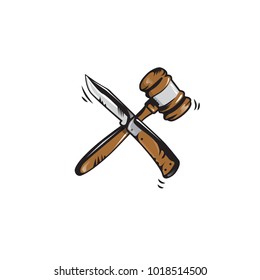 Gavel and knife illustration