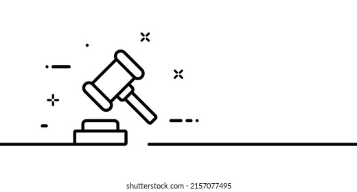 Gavel line icon. Law, lawyer, hammer, judge, court, constitution, right, justice. Jurisprudence concept. One line style. Vector line icon for Business and Advertising.