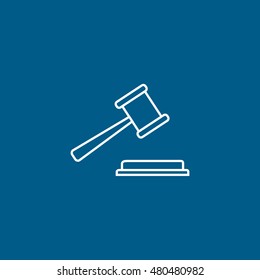 Gavel Line Icon On Blue Background