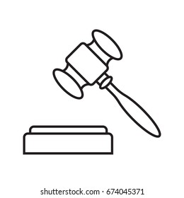 Gavel linear icon. Thin line illustration. Court hammer. Auction bid. Contour symbol. Vector isolated outline drawing