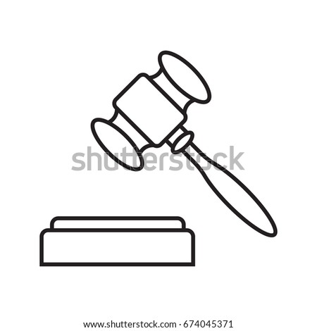 Gavel linear icon. Thin line illustration. Court hammer. Auction bid. Contour symbol. Vector isolated outline drawing