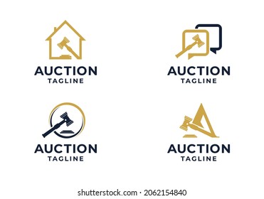 Gavel logo concept, Auction or lawyer logo design icon collection