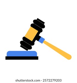 Gavel On Base In Flat Vector Illustration Symbolizing Justice, Courtroom Decisions, And Legal Authority, Isolated On White Background.