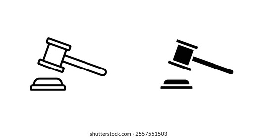 Gavel outlined and solid icon vector collection.