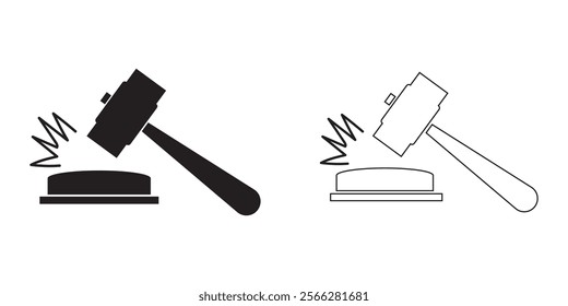 Gavel set icons. Judge gavels collection flat icon. Auction hammer icon. Gavel icon in different style. Court tribunal symbol - stock vector.