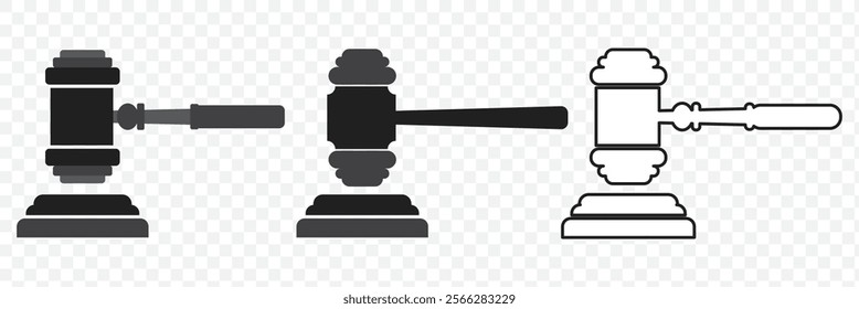 Gavel set icons. Judge gavels collection flat icon. Auction hammer icon. Gavel icon in different style. Court tribunal symbol - stock vector. eps 10.