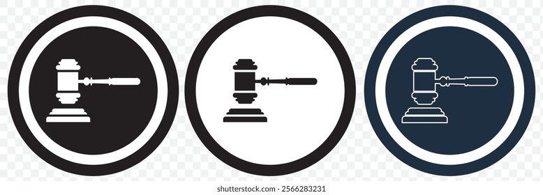 Gavel set icons. Judge gavels collection flat icon. Auction hammer icon. Gavel icon in different style. Court tribunal symbol - stock vector. eps 10.