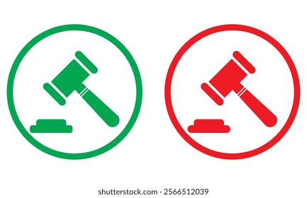 Gavel set icons. Judge gavels collection flat icon. Auction hammer icon. Gavel icon in different style. Court tribunal symbol