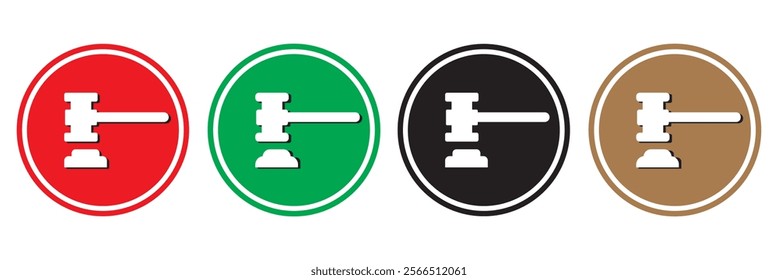 Gavel set icons. Judge gavels collection flat icon. Auction hammer icon. Gavel icon in different style. Court tribunal symbol