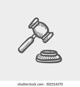 Gavel sketch icon for web and mobile. Hand drawn vector dark grey icon on light grey background.