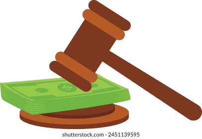 Gavel with stack paper currency. Bribery, unfair concept.

