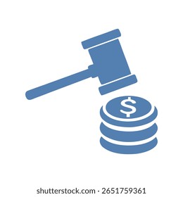 Gavel striking stack of coins with dollar symbol hammer auction