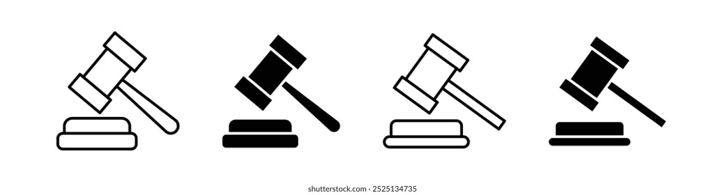 Gavel thin line vector icon collection set