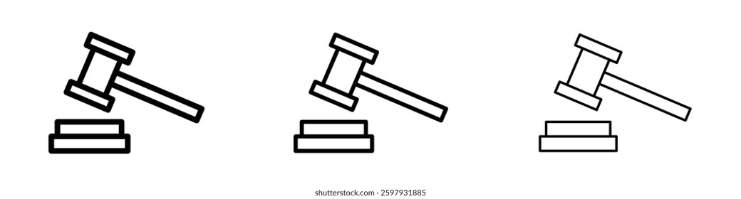 Gavel thin line vector icon set.