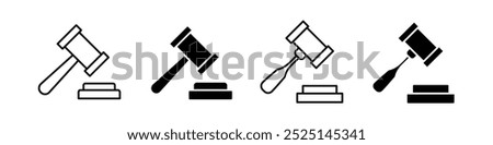 Gavel vector filled and outlined icons collection set