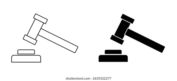Gavel vector icon. Wooden hammer vector. Judge gavel icon. Auction hammer. Mallet vector icon. Law vector. Hammer symbol.
