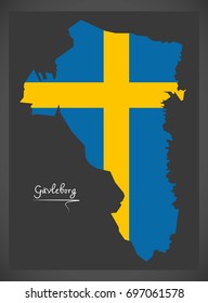 Gavleborg map of Sweden with Swedish national flag illustration