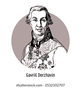 Gavriil Derzhavin - poeta ruso de la época de la Ilustración, estadista del Imperio ruso, senador, actual consejero privado, primer ministro de justicia del Imperio ruso. Ilustración de Vector dibujado a mano