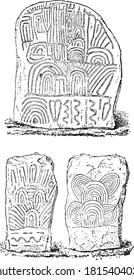Gavrinis Dolmen Stones, From the Dictionary of Word and Things, 1888.