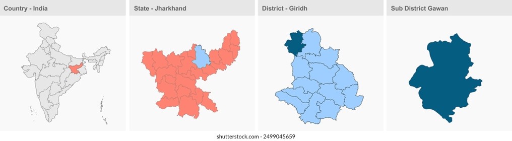 Mapa de Gawan (Distrito de Giridh, Estado de Jharkhand, República de la India), Distrito de Giridh, Estado de Jharkhand, República de la India, Gobierno de Jharkhand, Territorio de la India, India oriental, política, aldea,