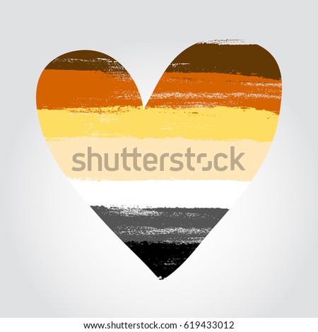 Gay bear pride flag in a form of heart. Brush stroke style. Vector EPS 10