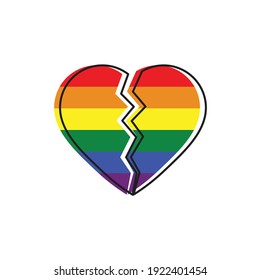 Gay broken heart vector or LGBT. Rainbow flag. Pride symbol.