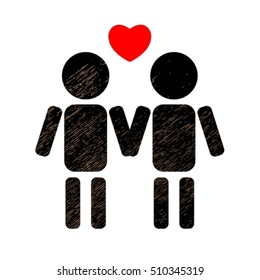 Gay couple black silhouette isolated on white background. LGBT couple symbol. Gay love symbol. Design element for flyers or banners.