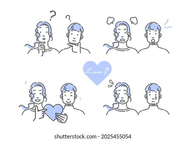 gay couple expression set, simple illustration