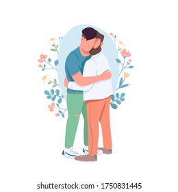 Gay couple flat concept vector illustration. Same sex romantic relationship. Happy hugging men. Family 2D cartoon characters for web design. Homosexual couple cuddling creative idea