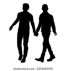 Gay couple holding hands silhouette. Vector illustration
