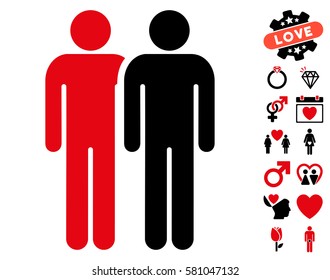 Gay Couple icon with bonus amour design elements. Vector illustration style is flat iconic intensive red and black symbols on white background.