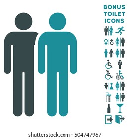 Gay Couple icon and bonus gentleman and lady restroom symbols. Vector illustration style is flat iconic bicolor symbols, soft blue colors, white background.