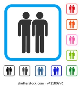Gay Couple icon. Flat gray pictogram symbol inside a light blue rounded rectangular frame. Black, gray, green, blue, red, orange color additional versions of Gay Couple vector.