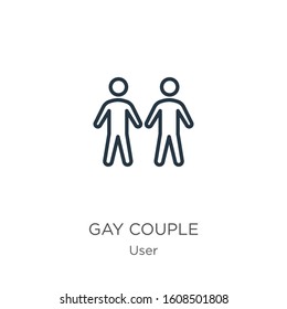 Gay couple icon. Thin linear gay couple outline icon isolated on white background from user collection. Line vector sign, symbol for web and mobile