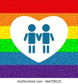 Gay couple isolated on white background. Gay rainbow flag. Polygonal design. LGBT pride symbol. Gay love symbol. Design element for Valentine's Day greeting card.