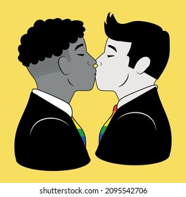 gay couple kissing, comic style graphic, kiss