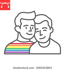 Gay couple line icon, LGBT and marriage, homosexual couple vector icon, vector graphics, editable stroke outline sign, eps 10.