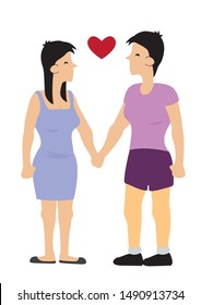 Gay couple looking at each other with love. Concept of love and romance. Flat isolated vector illustration.