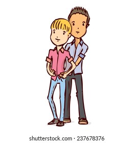 Gay couple in love. Hand drawn vector illustration.
