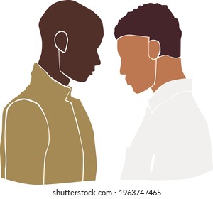 Gay couple on the white isolated background. Abstract latin man portrait.