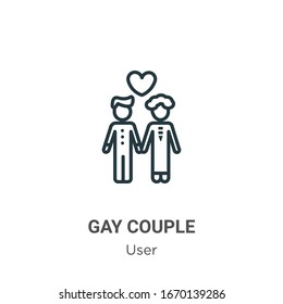 Gay couple outline vector icon. Thin line black gay couple icon, flat vector simple element illustration from editable user concept isolated stroke on white background